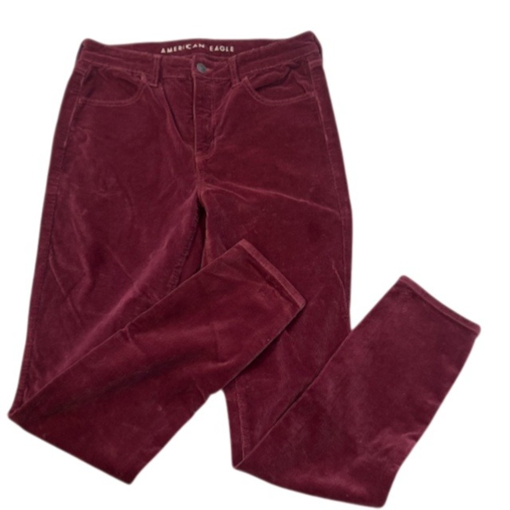 American Eagle Womens Corduroy Pants Burgundy Skinny Stretch Long Size 10L